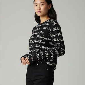 Karl Lagerfeld Black and White Script Logo Long Sleeve Tee